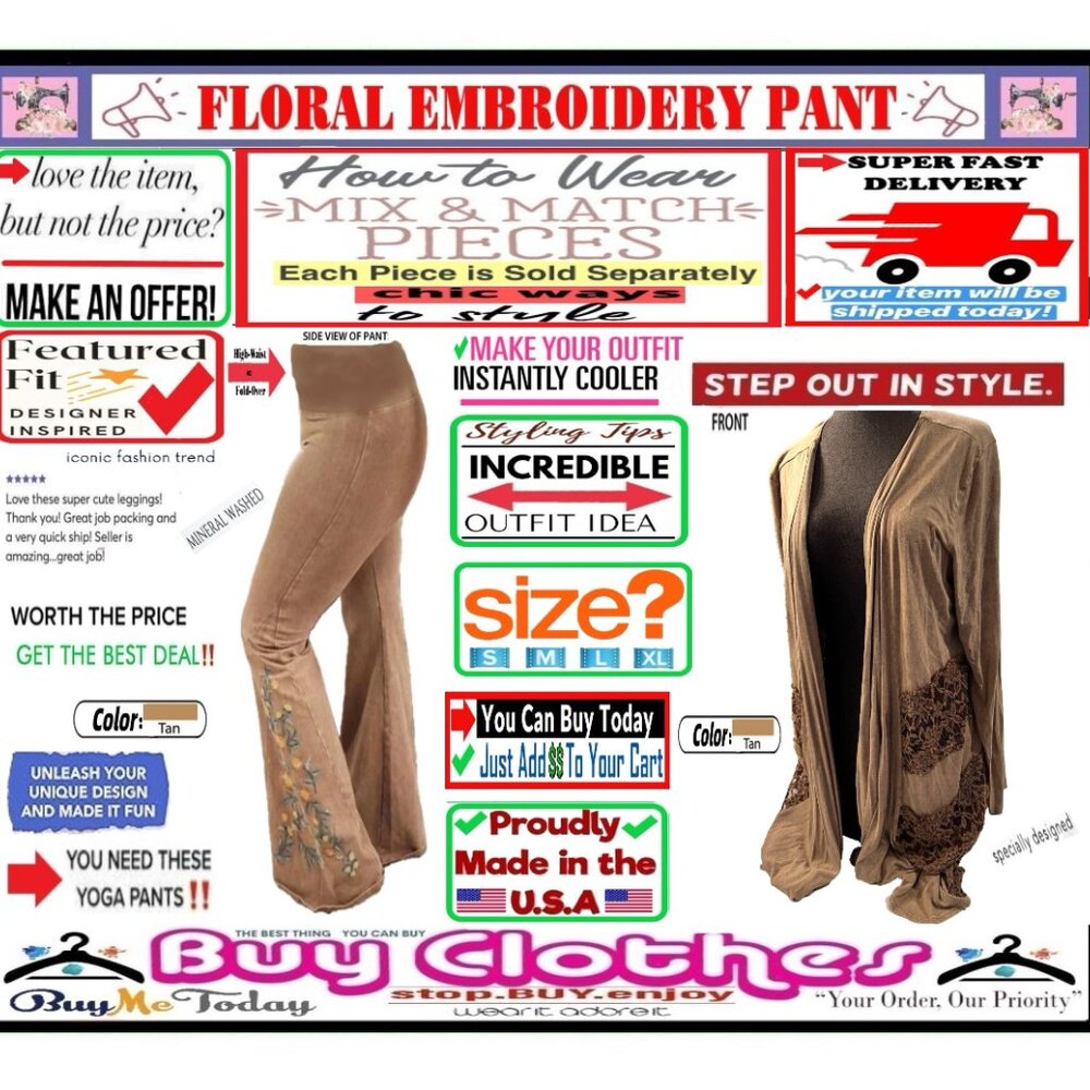 ๐ BOTTOM Fold Embroidery ๐ FLORAL โ LEGGING PANT Waist FLARE Wash ๐ธ BUY NOWโ - Picture 13 of 16